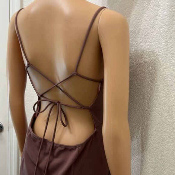 Windsor Dress Gown Purple Mauve Size Medium Spaghetti Strap Tie Backless Maxi - Picture 8 of 16